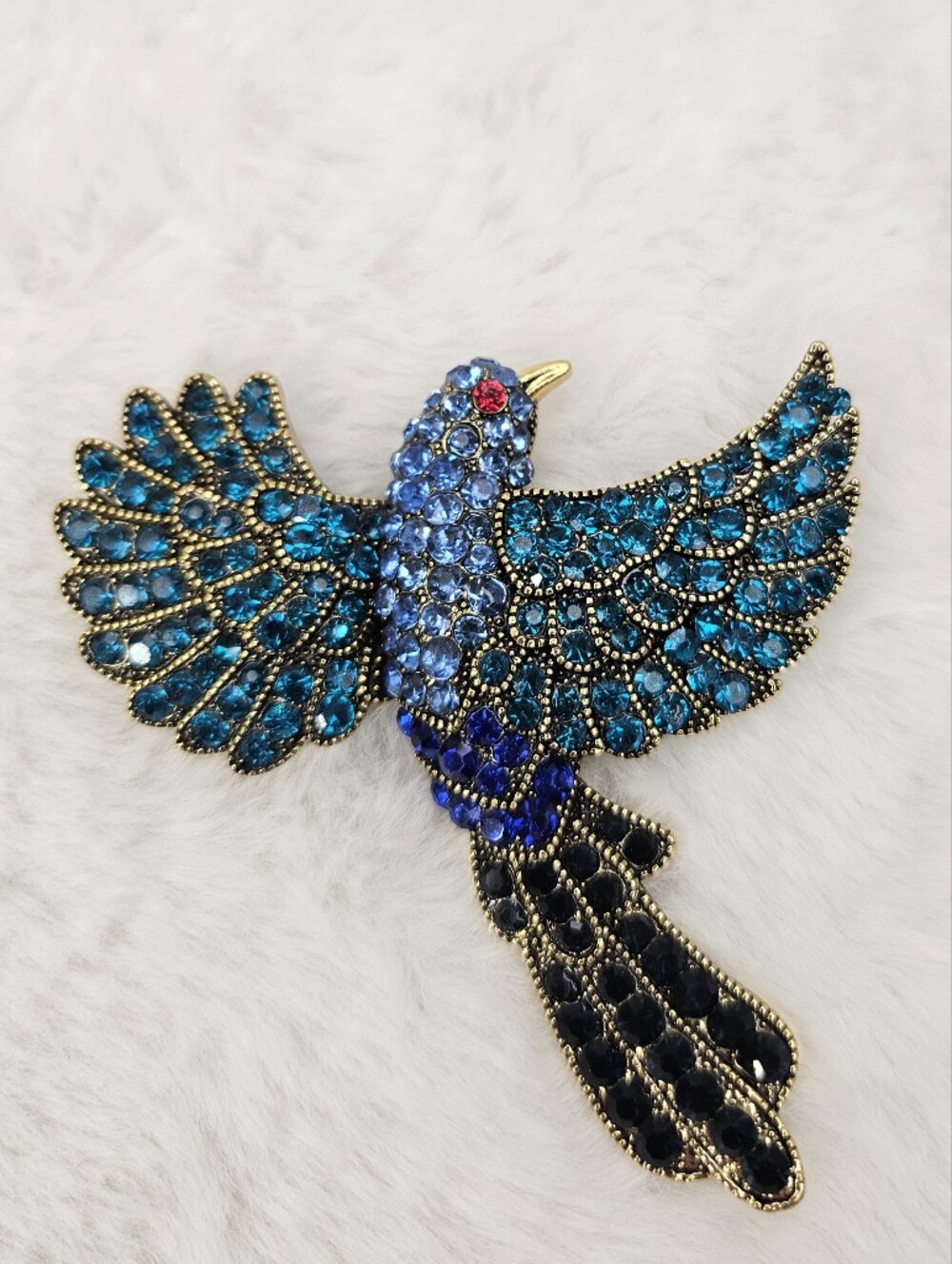 Blue Crystal Bird Brooch Pin